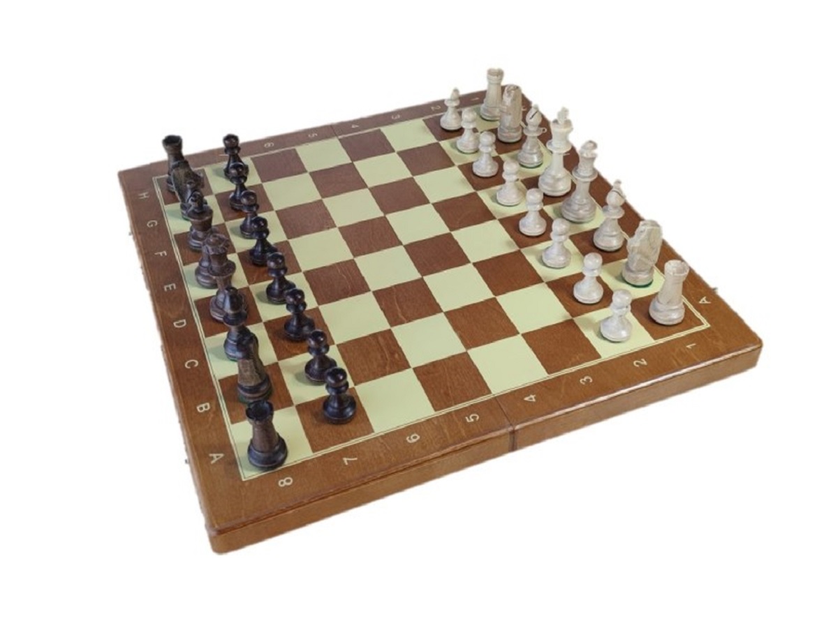 Jogo dobrável de xadrez e damas em madeira de 15 peças Staunton com caixa